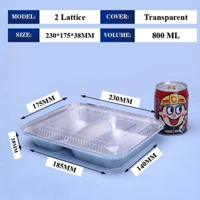 800ML Αλουμινίου Foil Lunch Box 230mm*175mm*38mm Χονδρικό εμπορικό δοχείο Διστεκόνιος δίσκος Τετράγωνες κατσαρόλες υψηλής ποιότητας 2 πλέγματα